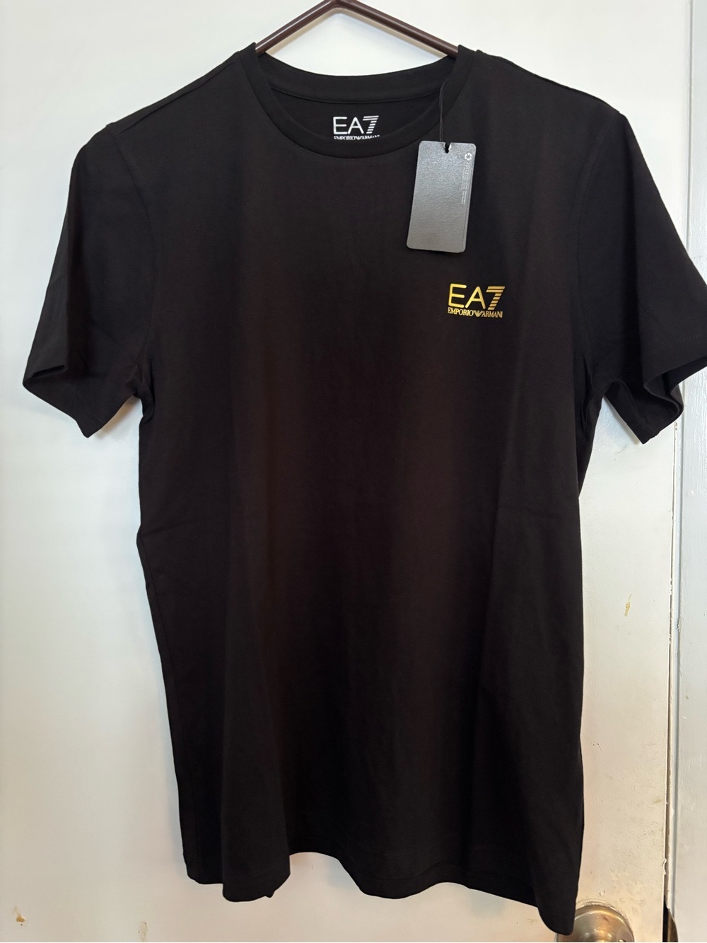 Emporio Armani EA7 Black T-Shirt with Small Gold Logo size M